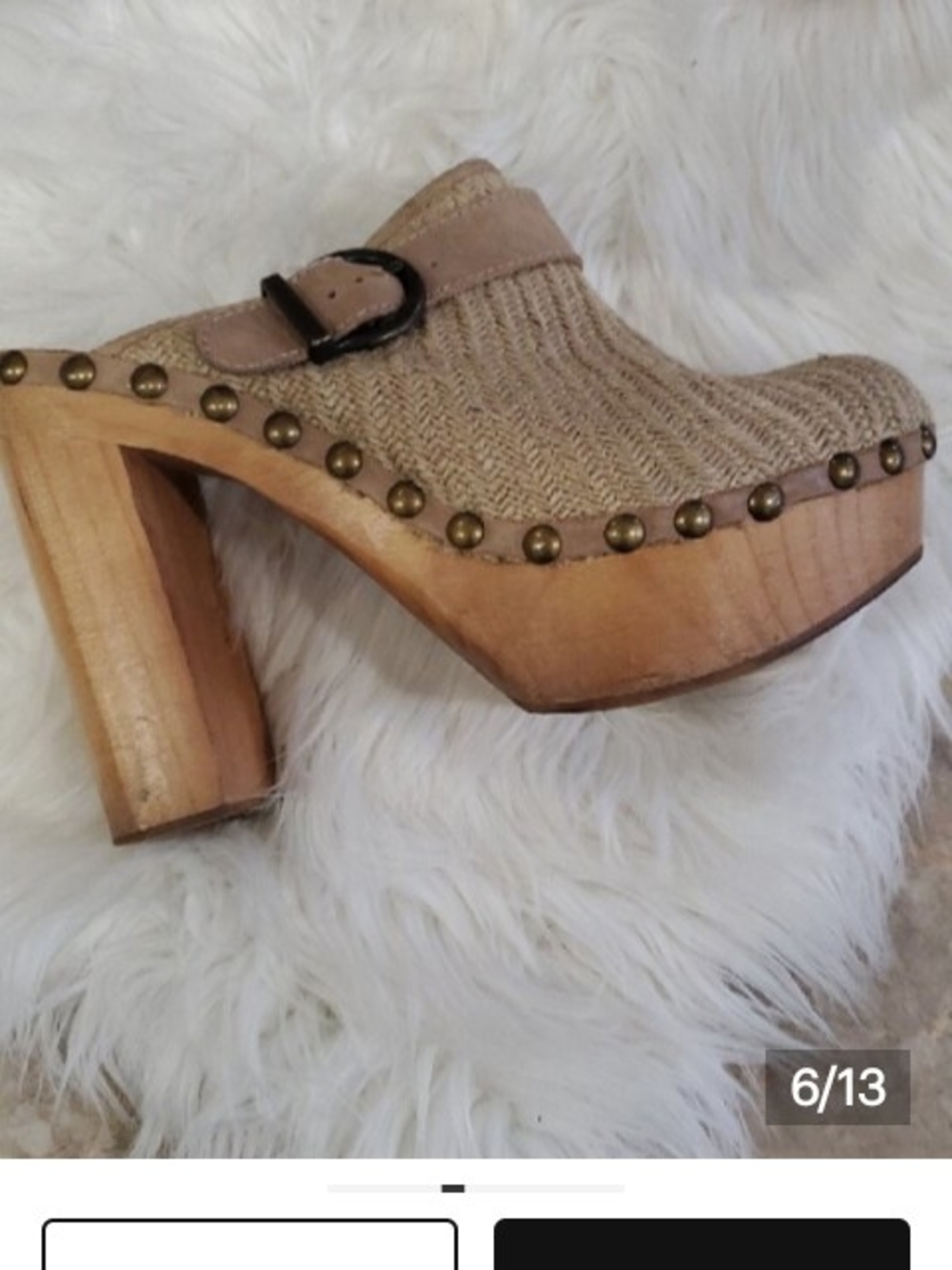 Jeffrey Campbell Woodie Neutral Knit Clog Mules with Wood Block Heel